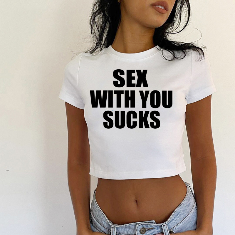 Women s T Shirt Aesthetic Retro Letter Print Short Sleeve Crop Top Women Sexy Slim Summer Tee Chic Grunge Streetwear y2k 230107