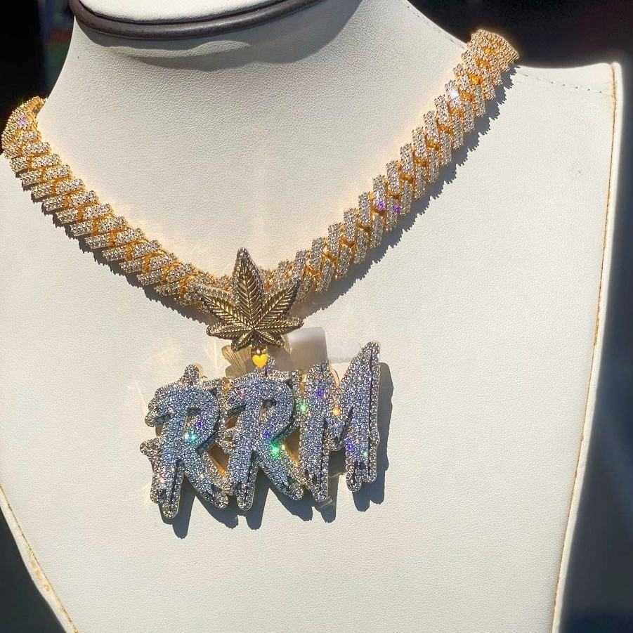 Custom Initial Letter Chain Customized Full Iced Out Charm S925 Charm Vvs Def Moissanite Diamond Name Pendant Necklace