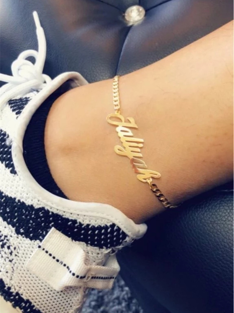 Anklets Customized Name Anklet for Women Personalized Gold Color Stainless Steel Jewelry Custom Nameplate Bracelet With Heart Gifts 230107