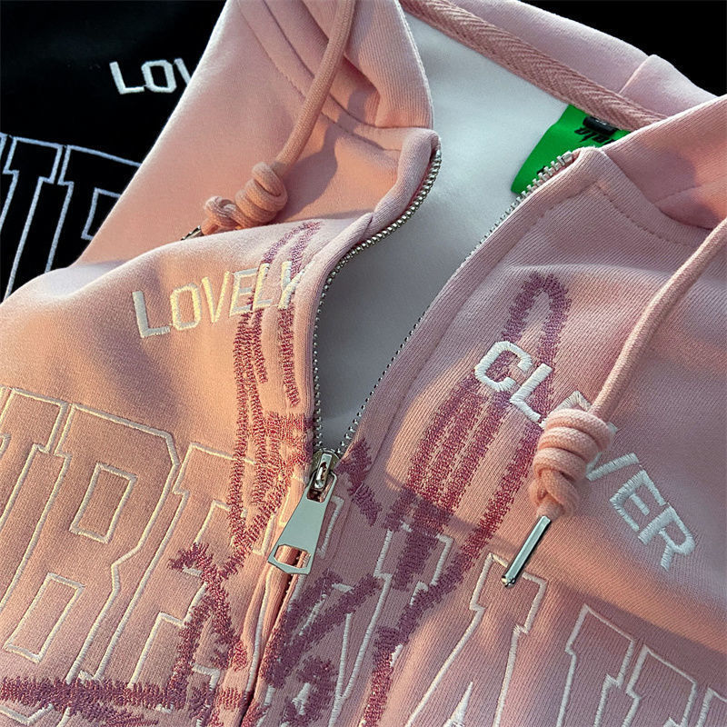 Women s Hoodies Sweatshirts autumn loose hoodie long sleeved top female women American retro letter embroidery hooded sweater trend casual jacket 2301