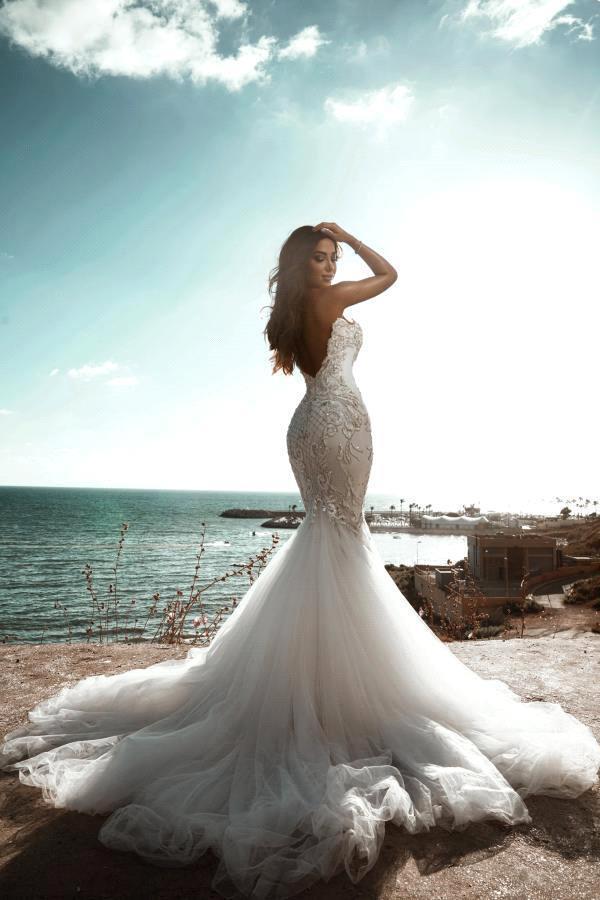 Sexy Strapless Lace Mermaid Wedding Dresses Summer Beach BOho Backless Bridal Gowns