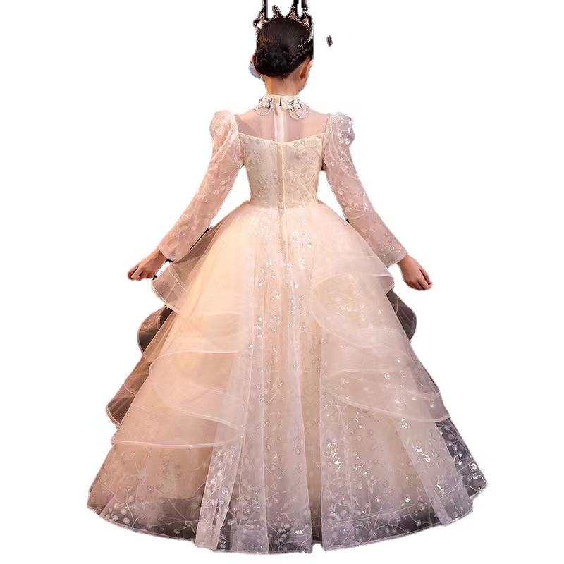 White Simple Lovely Flower Girls Dresses Jewel Long Sleeves With Applique Back Zipper Birthday Custom Made Formal Party Pageant Gowns For Kids 403 B03