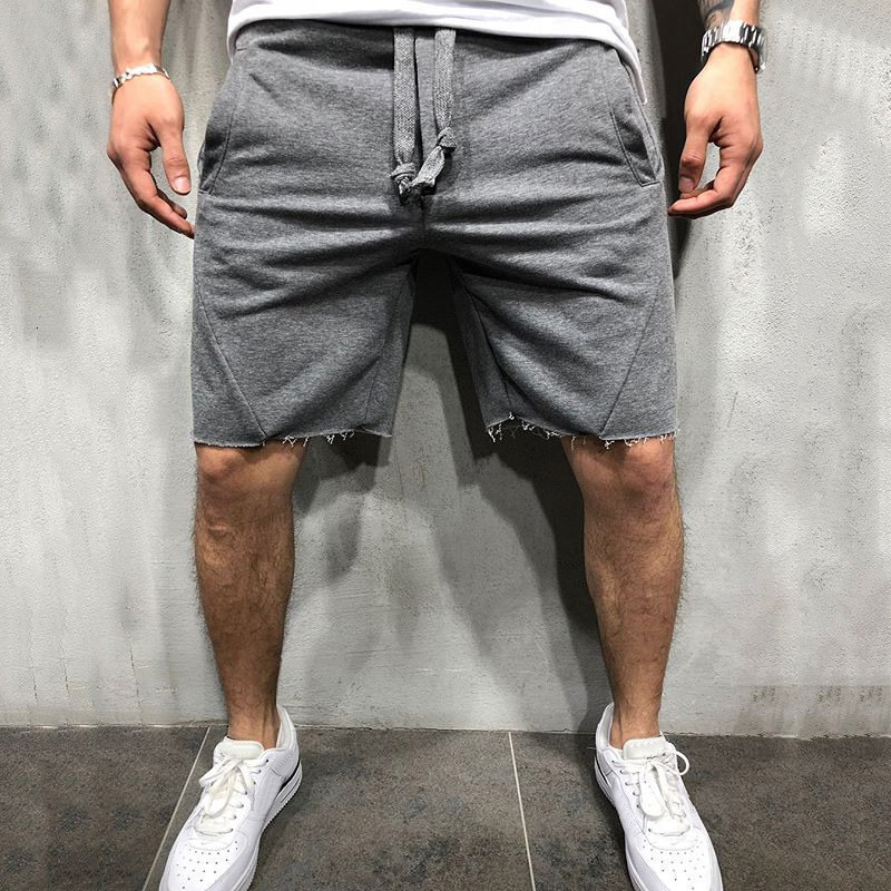 Men's Shorts Wild Style Solid Color Ripped Short Pants Jogger Workout 230110