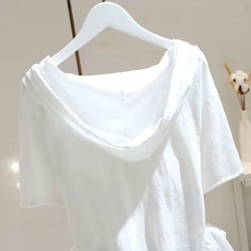 Women's TShirt 98 Cotton T Shirt Women Fashion Hooded Shortsleeved Tshirt Spring Summer Korean Style Loose Thin Allmatch Pullover Tops 230130