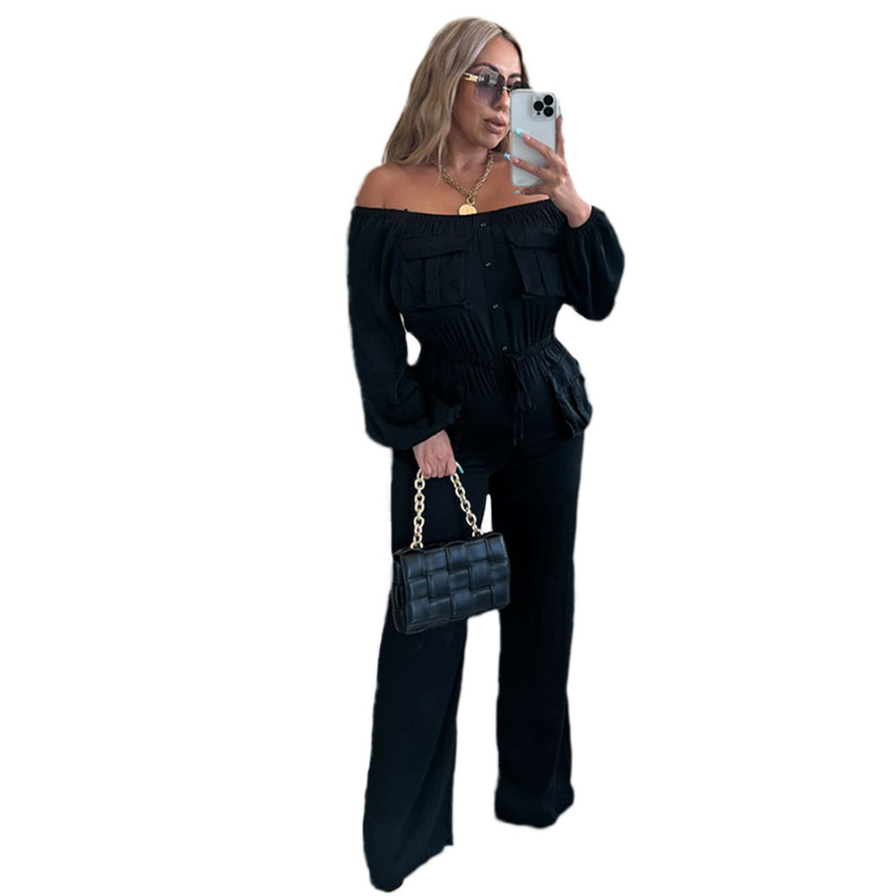 Wholesale Jumpsuits Women Long Sleeve Rompers Fall Winter Clothes Casual Slash Jumpsuits with pockets Fashion One Piece Outfits Overalls Cargo Pants 8