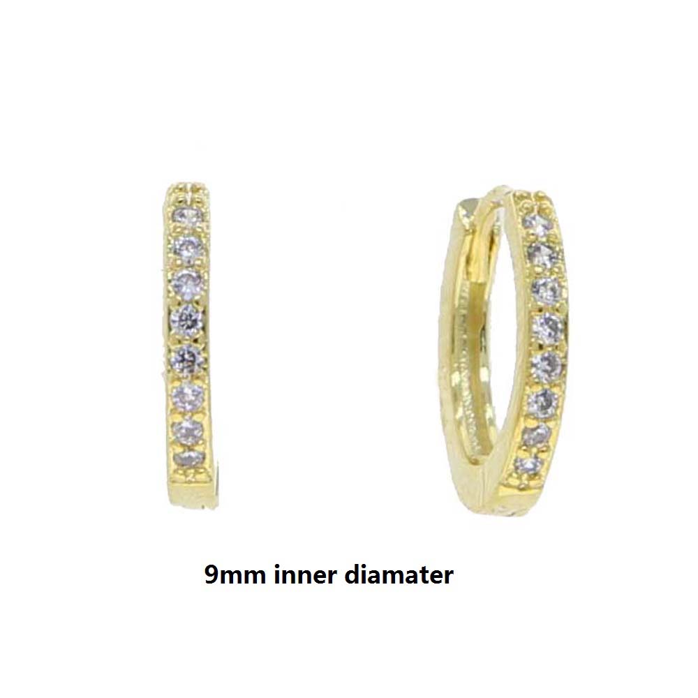 Elegant Gold-Tone Silver-CZ Pendant Huggies | Tiny Studs from 5mm up to 13mm Diameter