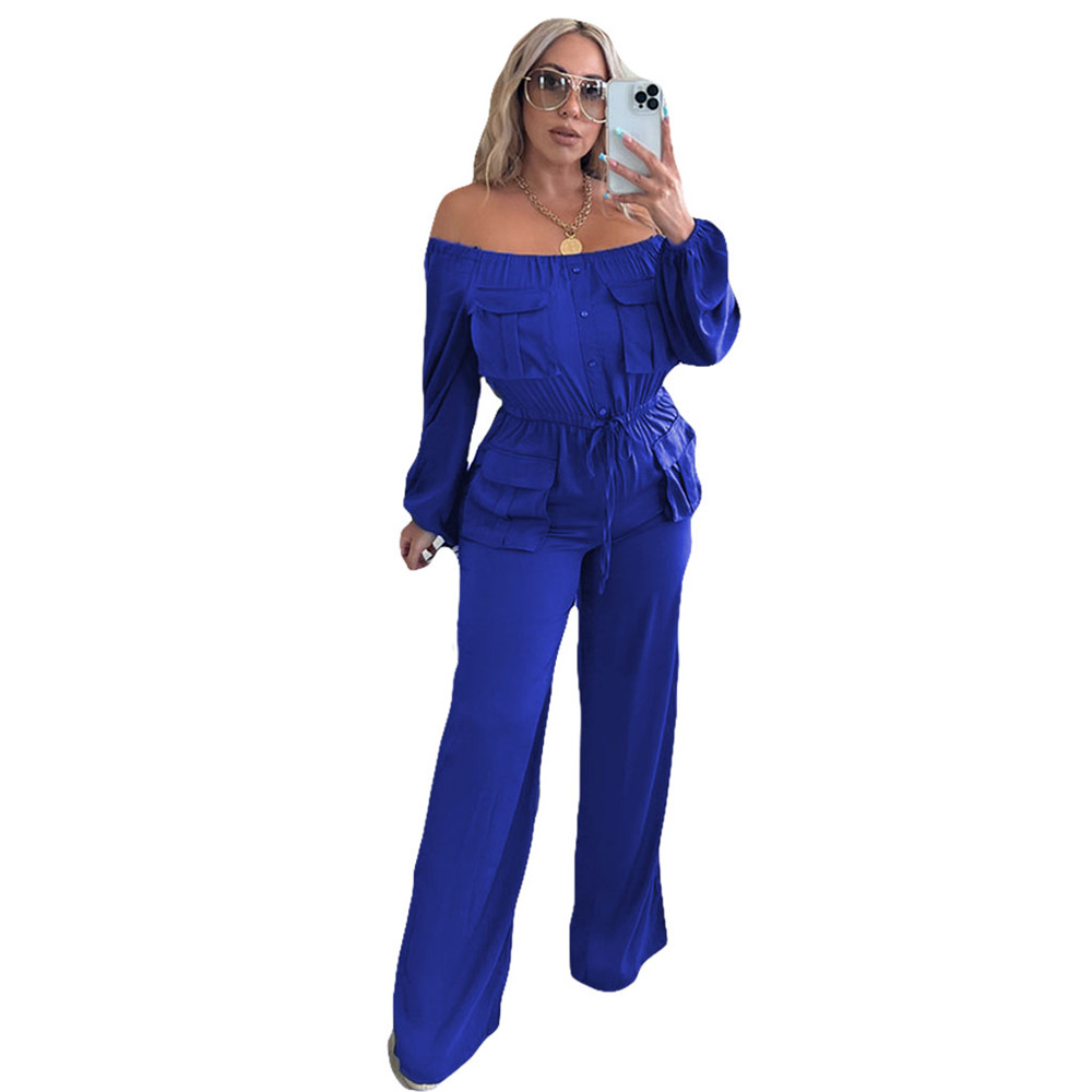 Wholesale Jumpsuits Women Long Sleeve Rompers Fall Winter Clothes Casual Slash Jumpsuits with pockets Fashion One Piece Outfits Overalls Cargo Pants 8