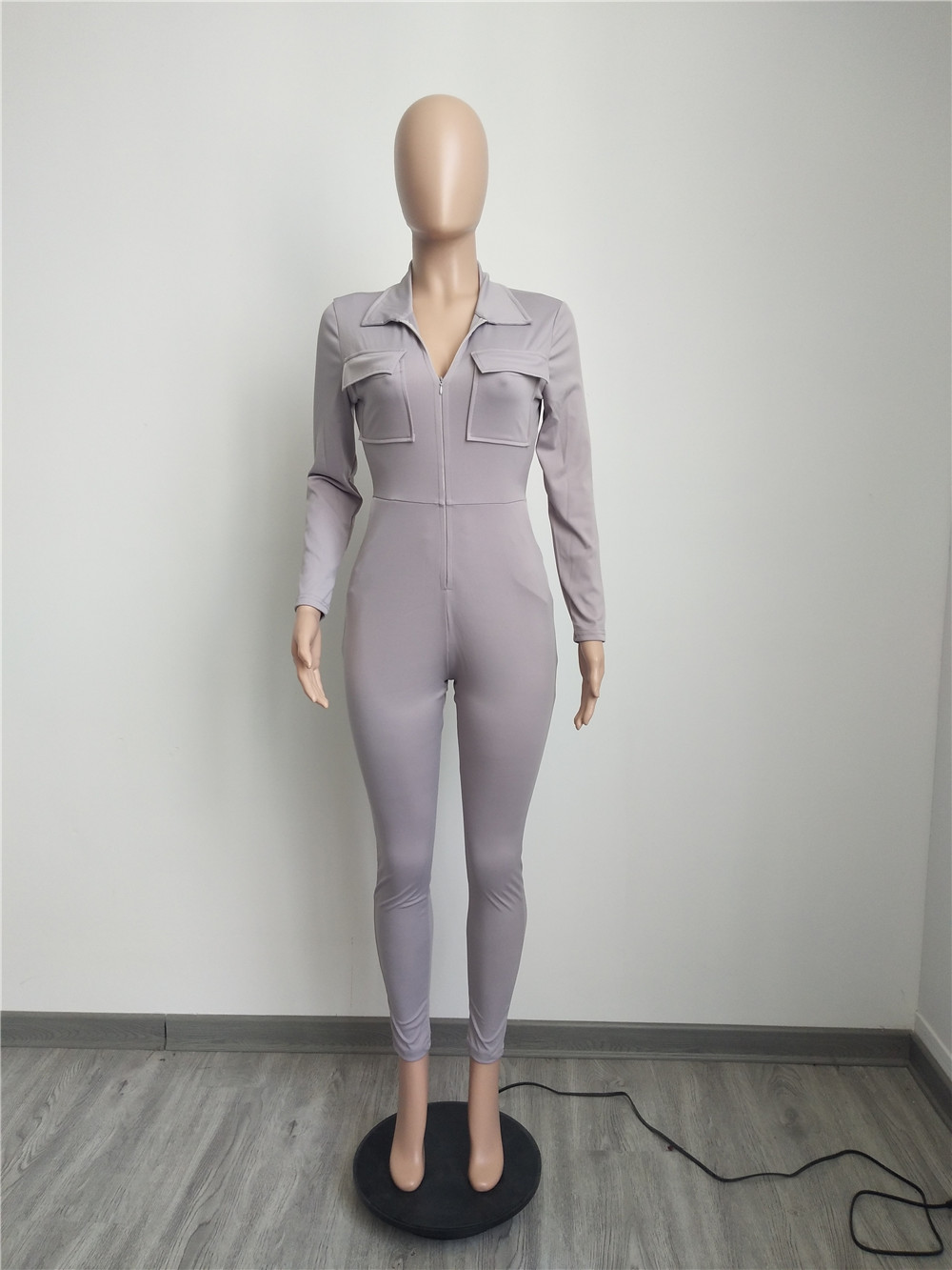 Wholesale Jumpsuits Women Long Sleeve Rompers Fall Winter Clothes Casual Solid Zipper Jumpsuits One Piece Overalls Solid Cargo Pants Bulk Items 8502