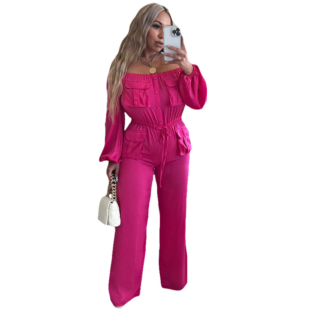 Wholesale Jumpsuits Women Long Sleeve Rompers Fall Winter Clothes Casual Slash Jumpsuits with pockets Fashion One Piece Outfits Overalls Cargo Pants 8