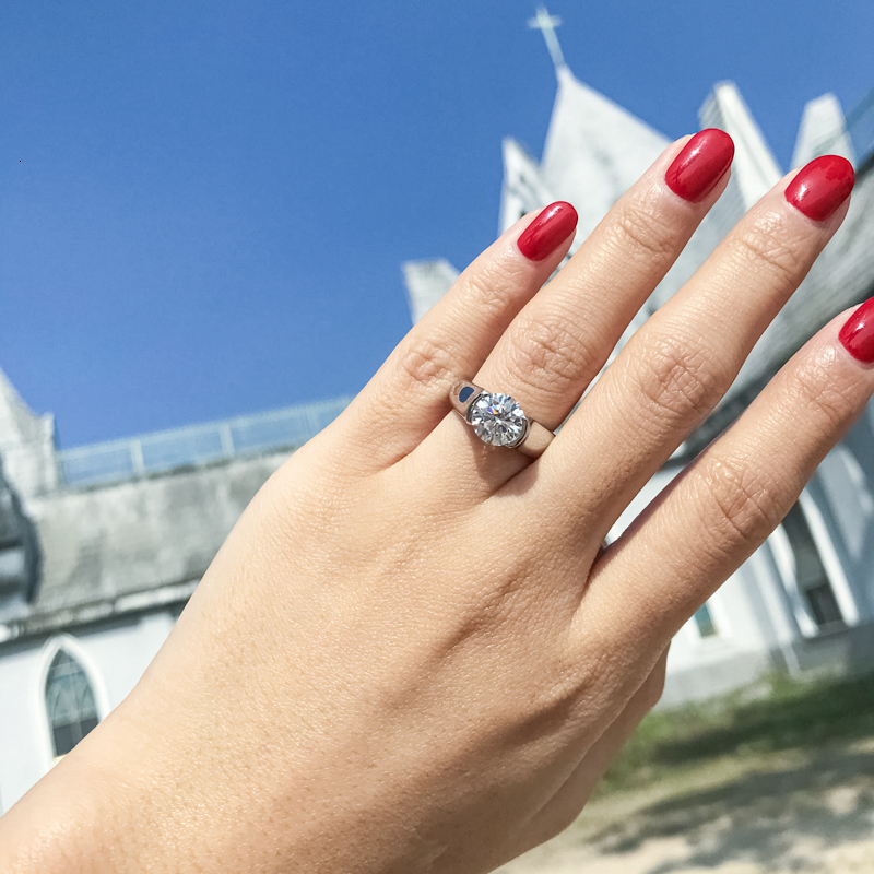 Solitaire Ring IOGOU 2ct Diamond Solitiare Engagement Rings For Women 100 925 Sterling Silver Bridal Wedding Band Bezel Setting 230109 - view 7