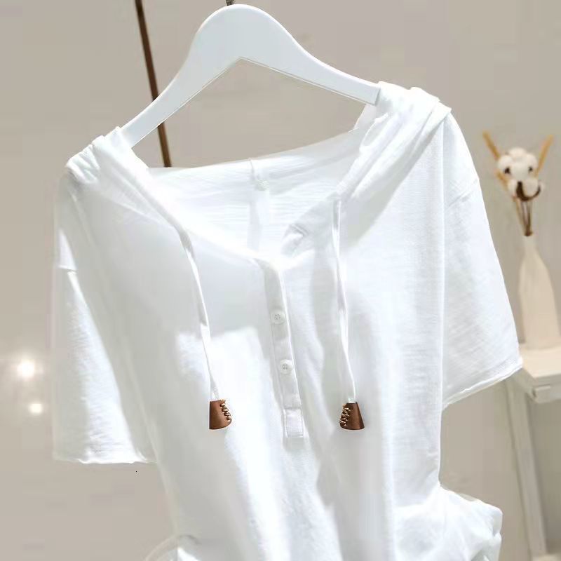 Women's TShirt 98 Cotton T Shirt Women Fashion Hooded Shortsleeved Tshirt Spring Summer Korean Style Loose Thin Allmatch Pullover Tops 230130