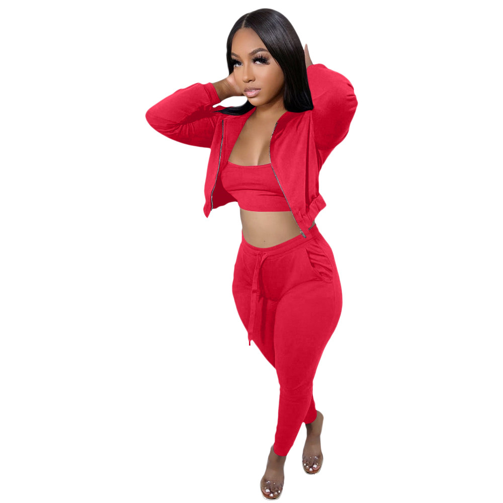 Fall Winter Tracksuits 3 Pieces Sets Women Long Sleeve Sweatsuits Casual Hooded Jacket Vest and Pants Matching Set Casual Sports Suits Solid Sportswea