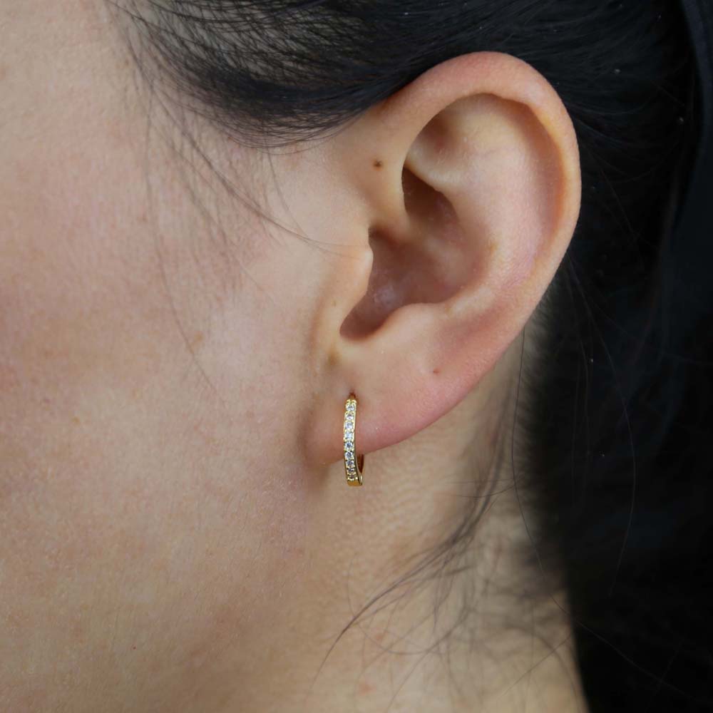 Elegant Gold-Tone Silver-CZ Pendant Huggies | Tiny Studs from 5mm up to 13mm Diameter