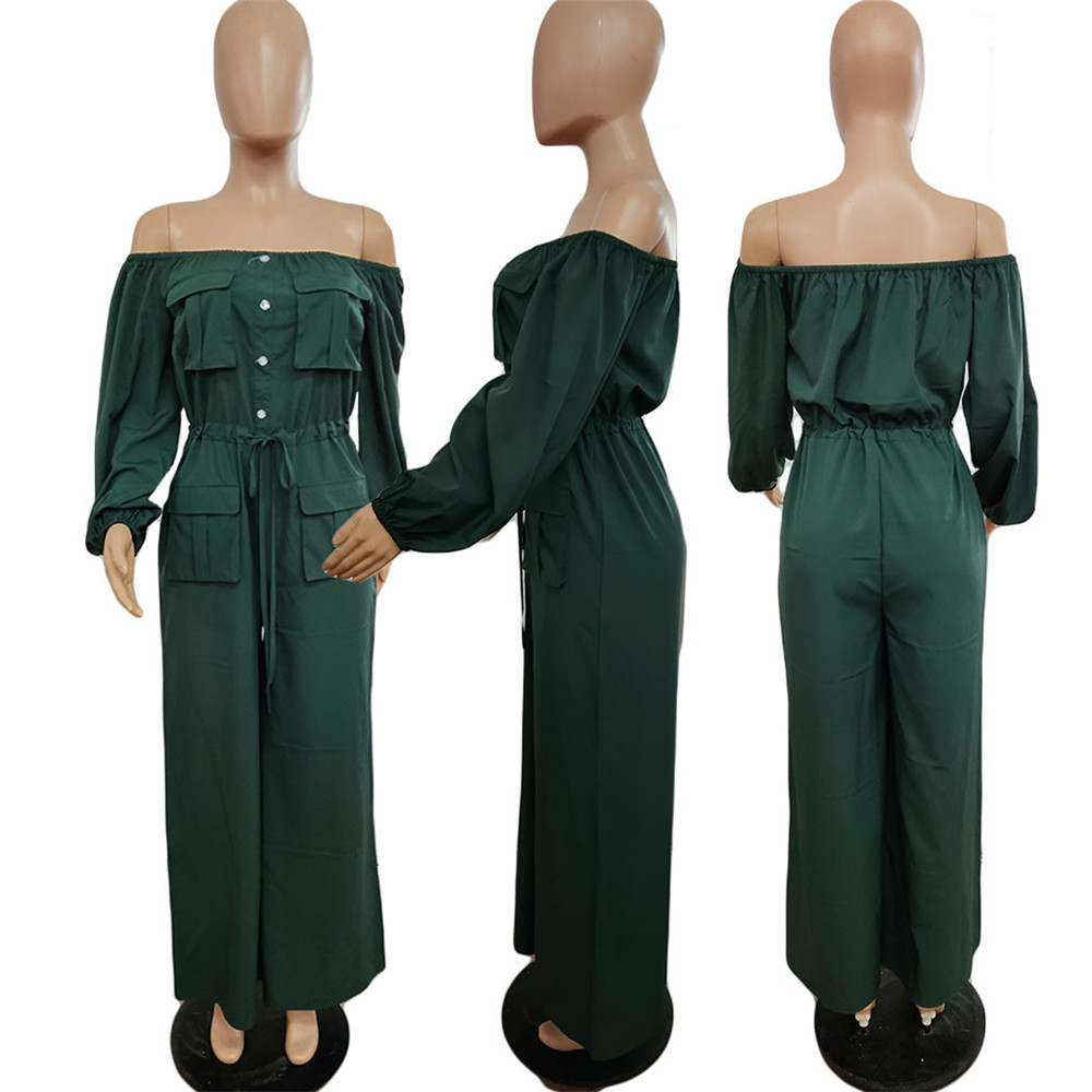 Wholesale Jumpsuits Women Long Sleeve Rompers Fall Winter Clothes Casual Slash Jumpsuits with pockets Fashion One Piece Outfits Overalls Cargo Pants 8
