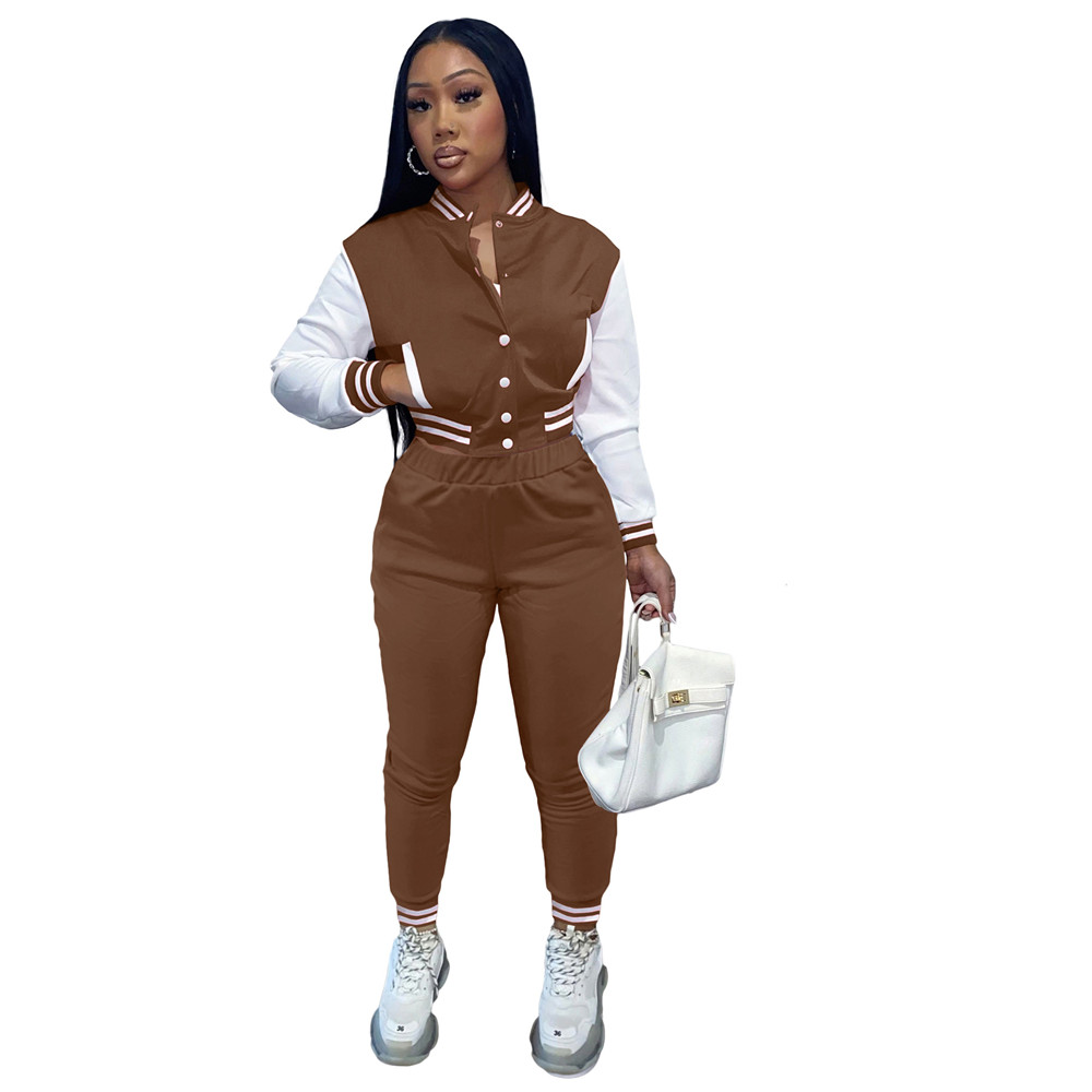 XS Fall Winter Baseball Uniform Women Tracksuits Long Sleeve Patchwork Jacket and Pants Matching Two Piece Sets Outwork Outfits Casual Sweatsuits Jogg