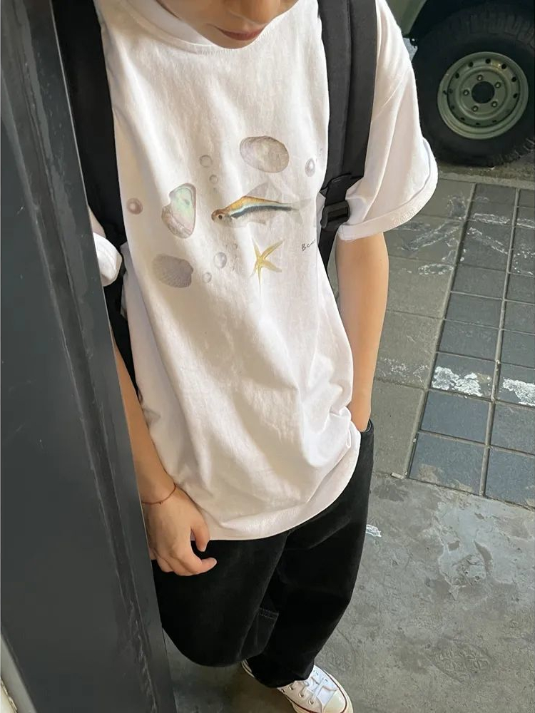 Women's TShirt KOSAHIKI Korean Fashion Animal Printed Short Sleeve Tshirt Japanese Grunge Tee Shirts Summer Fairycore Graphic T Vintage 230130