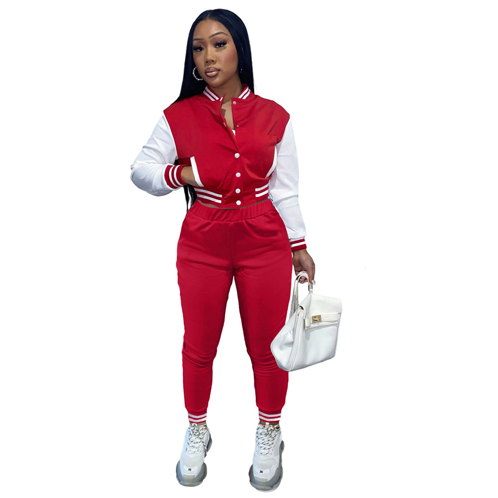 XS Fall Winter Baseball Uniform Women Tracksuits Long Sleeve Patchwork Jacket and Pants Matching Two Piece Sets Outwork Outfits Casual Sweatsuits Jogg