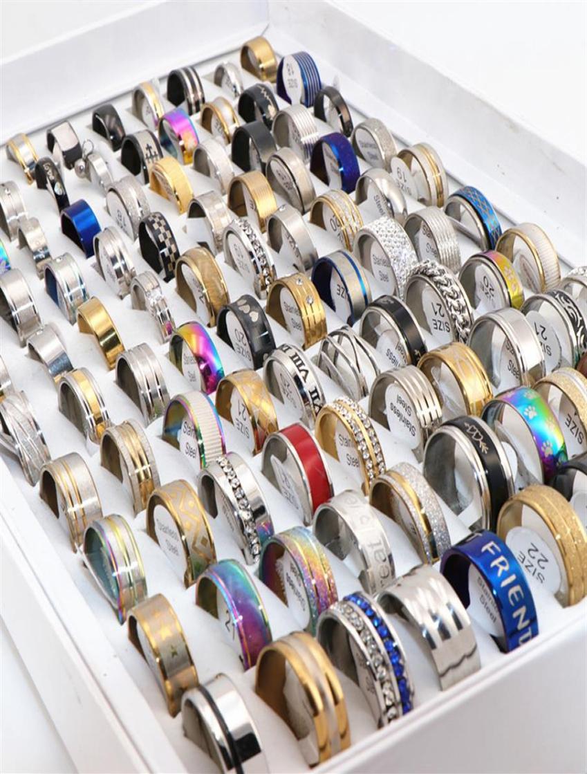 Fashion 100pcsLots Assorted Mens Stainless steel Rings Jewelry Party Gift Wedding Rings For Women Mix Style281k4821328