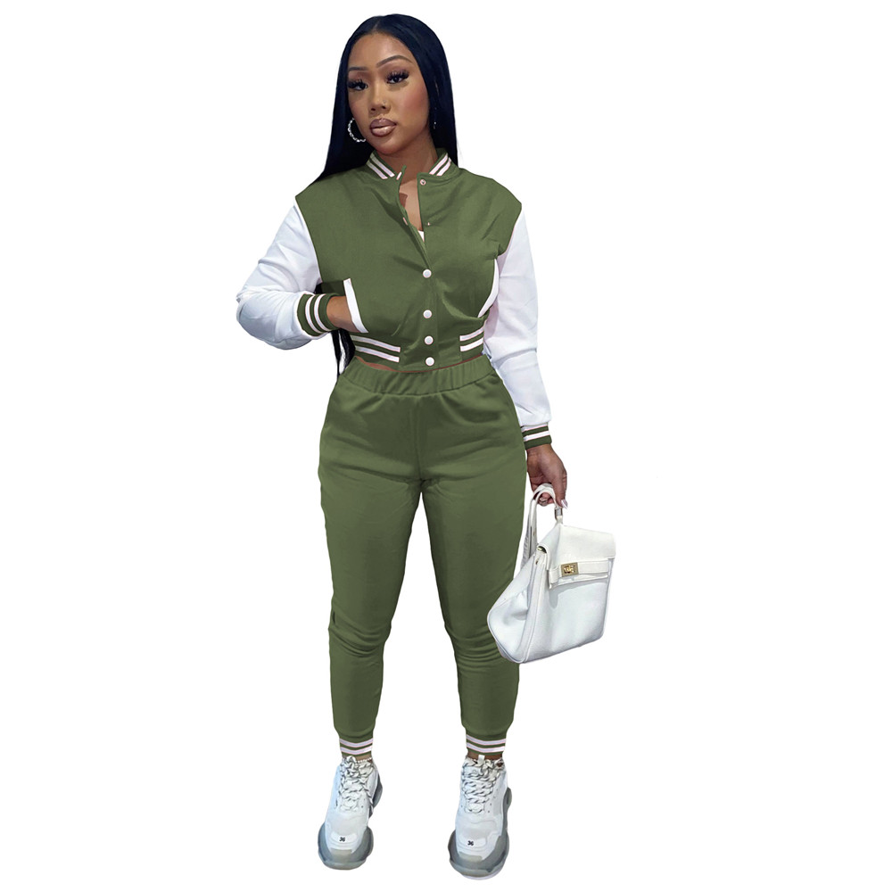 XS Fall Winter Baseball Uniform Women Tracksuits Long Sleeve Patchwork Jacket and Pants Matching Two Piece Sets Outwork Outfits Casual Sweatsuits Jogg