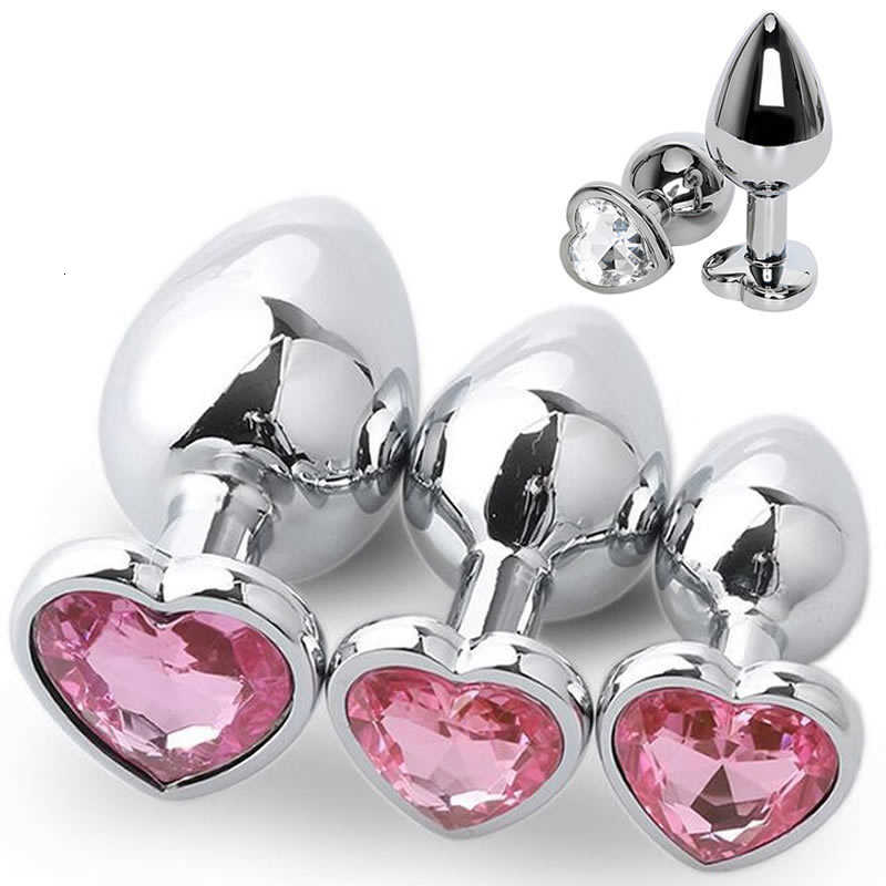 Sex Toy Massager Vibrator 3 Size Anal Plug Heart Stainless Steel Crystal Removable Butt Stimulator Toys Prostate Dildo A1P0 7GQO