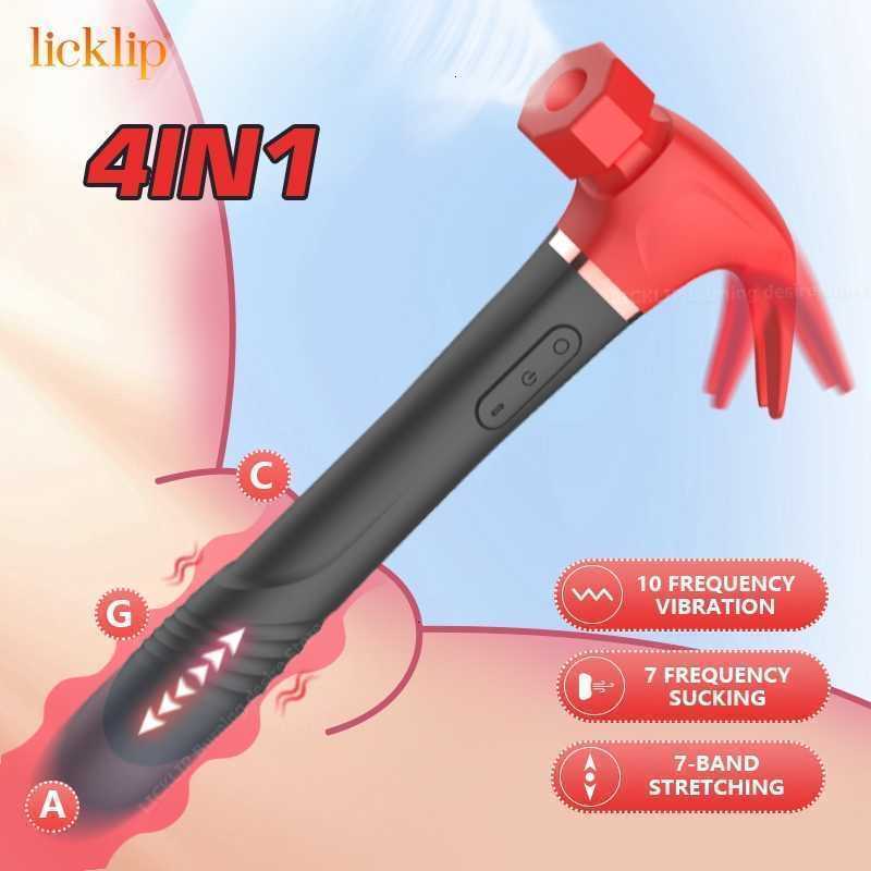 Massageur adulte Licklip 4in1 Love Hamma Vibrator G Spot Clitoris Stimulation Dildo Hammer Sucker Vibration Sex Toy pour les femmes