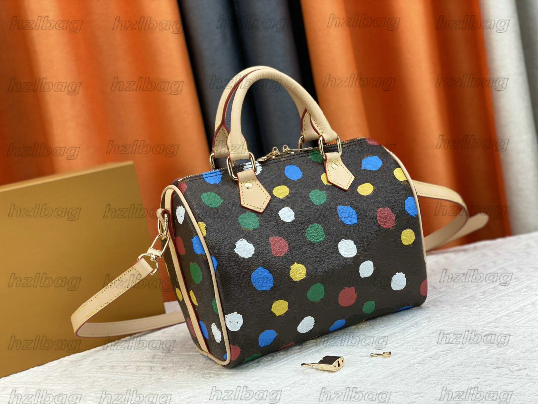 2023 Designer Bag YK x Speedy BANDOULIERE 25 Totes M46433 Pillow Padlock leather Crossbody Japanese Yayoi Kusama Colorful 3D Painted Dots print Onthego Handbag
