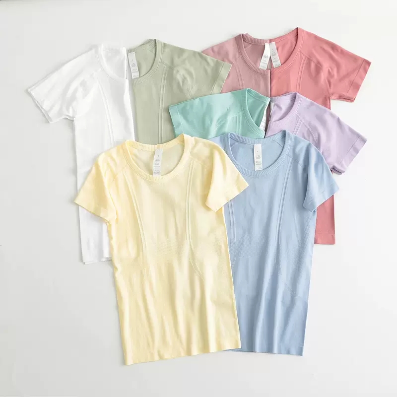 Yoga clothing top women's sports short-sleeved quick-drying gym sexy t-shirt running half-sleeved elastic tights