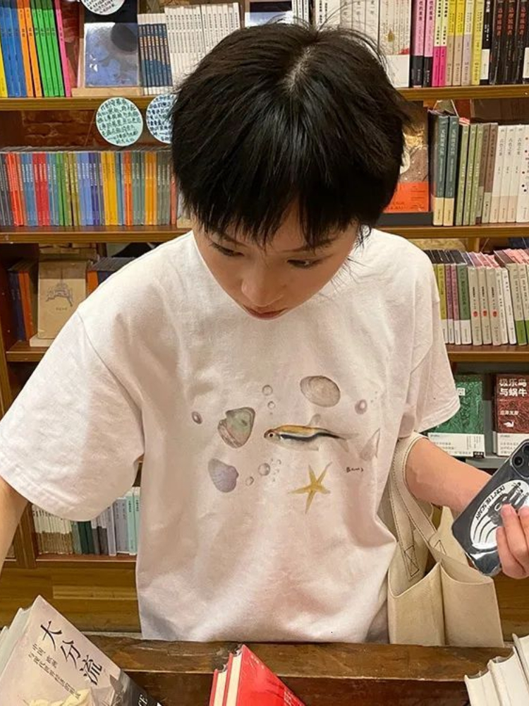 Women's TShirt KOSAHIKI Korean Fashion Animal Printed Short Sleeve Tshirt Japanese Grunge Tee Shirts Summer Fairycore Graphic T Vintage 230130