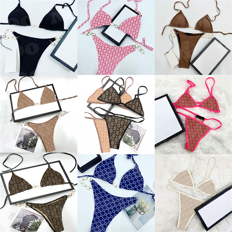 Swimwear Designer Swimsuits For Women Sexy Bikini Underwear Embroidery Letter Fashion Metal Chain Bikini Bathing Suits 14 Styles