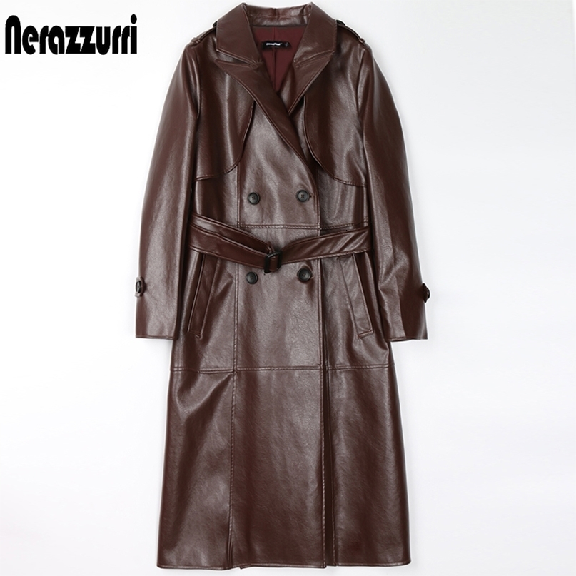 Women's Jackets Nerazzurri Spring Brown Long black faux leather trench coat for women long sleeve belt Double breasted womens fall fashion 7xl 221024
Women's Jackets Nerazzurri Spring Brown Long black faux leather trench coat for women long sleeve belt Double breasted womens fall fashion 7xl 221024