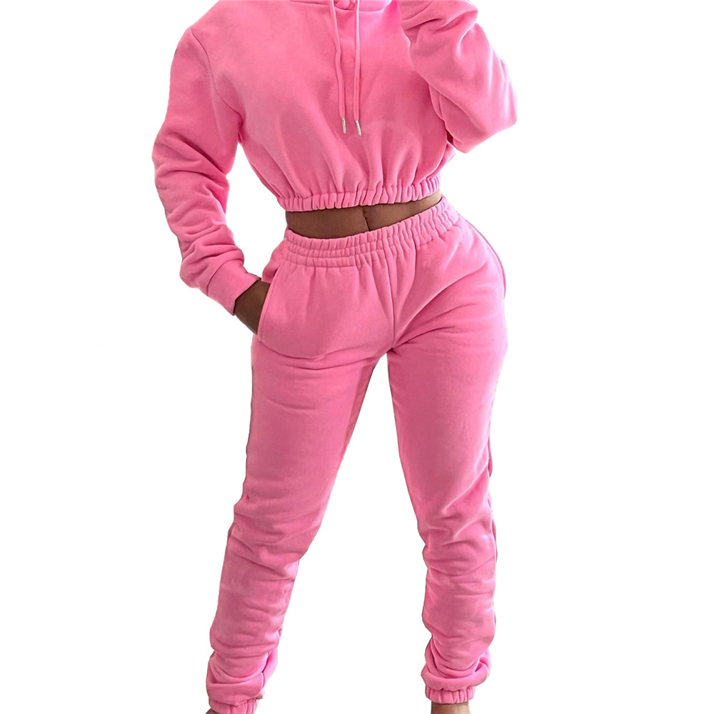 Wholesale Fleece Tracksuits Women Jogger Suits Fall Winter Clothes Long Sleeve Hooded Hoodie and Pants Two Piece Set Casual Sweatsuits Black Sportswea