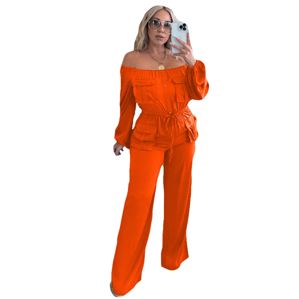 Wholesale Jumpsuits Women Long Sleeve Rompers Fall Winter Clothes Casual Slash Jumpsuits with pockets Fashion One Piece Outfits Overalls Cargo Pants 8