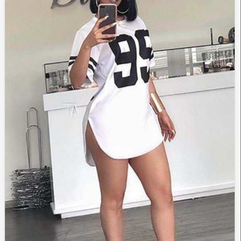 Women's TShirt Long Tshirt Female Fashion 5XL Summer Number Printed White Top Tees Ladies Casual Split t Shirt Sport Clothing 230110