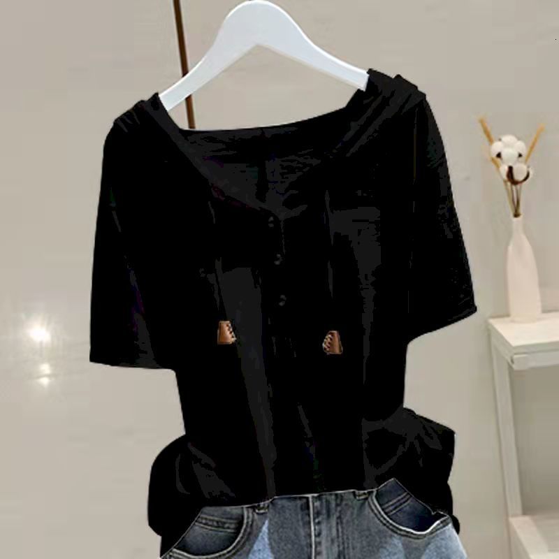 Women's TShirt 98 Cotton T Shirt Women Fashion Hooded Shortsleeved Tshirt Spring Summer Korean Style Loose Thin Allmatch Pullover Tops 230130
