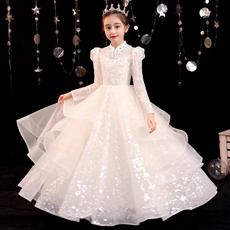 White Simple Lovely Flower Girls Dresses Jewel Long Sleeves With Applique Back Zipper Birthday Custom Made Formal Party Pageant Gowns For Kids 403 B03