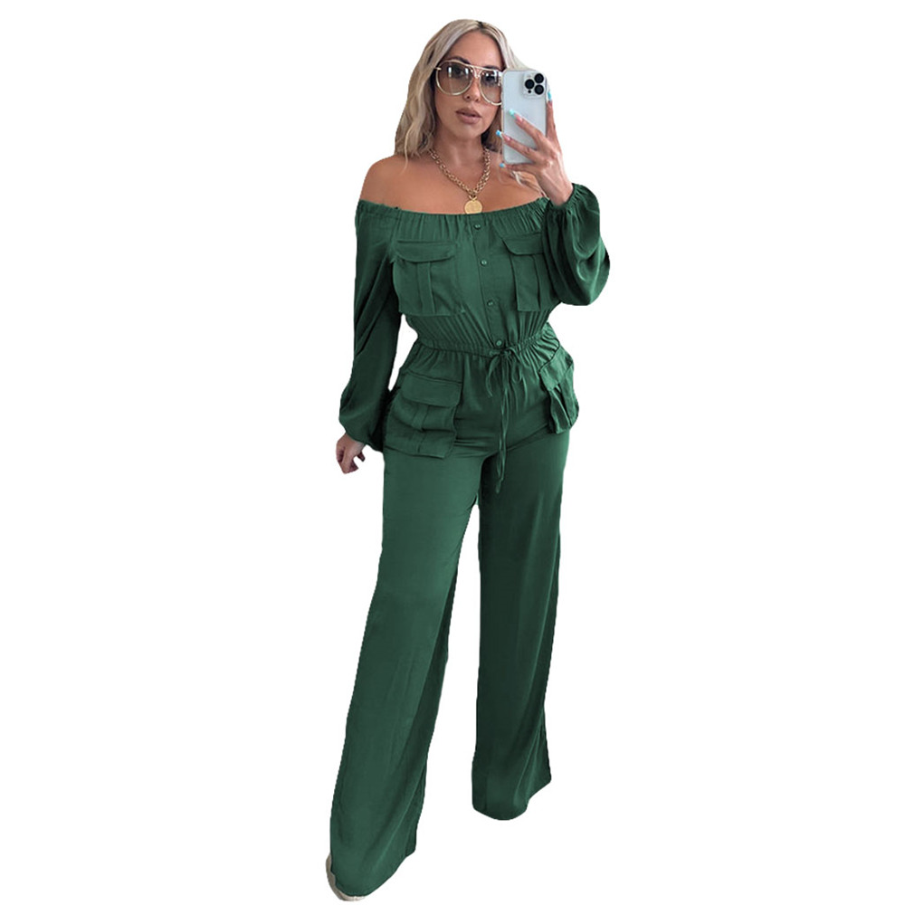 Wholesale Jumpsuits Women Long Sleeve Rompers Fall Winter Clothes Casual Slash Jumpsuits with pockets Fashion One Piece Outfits Overalls Cargo Pants 8