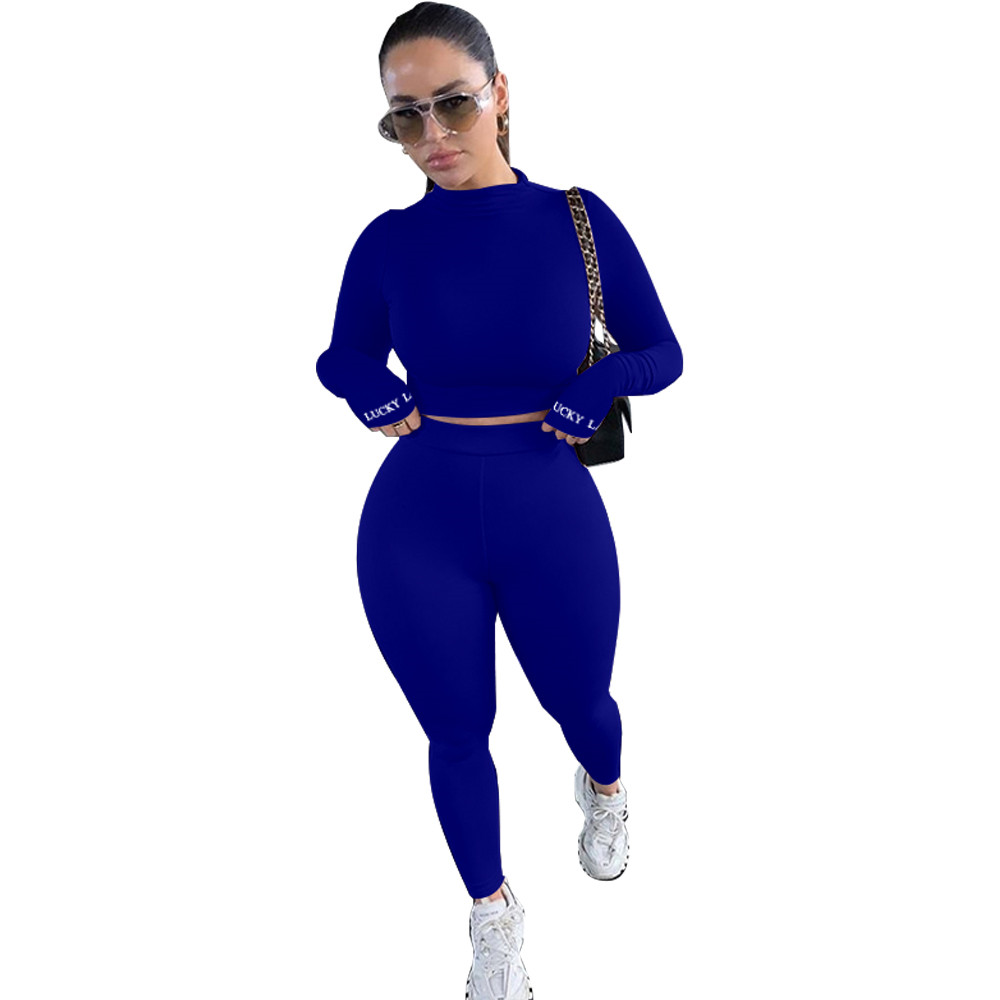 Plus size 3XL Fall Winter Tracksuits Women Outfits Two Piece Sets Long Sleeve Pullover Shirt and Pants Sportswear Casual Embroidery Lucky Label Sports