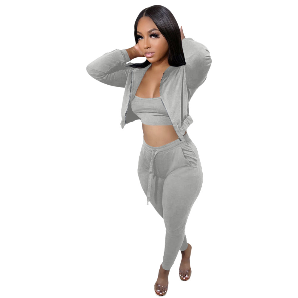 Fall Winter Tracksuits 3 Pieces Sets Women Long Sleeve Sweatsuits Casual Hooded Jacket Vest and Pants Matching Set Casual Sports Suits Solid Sportswea