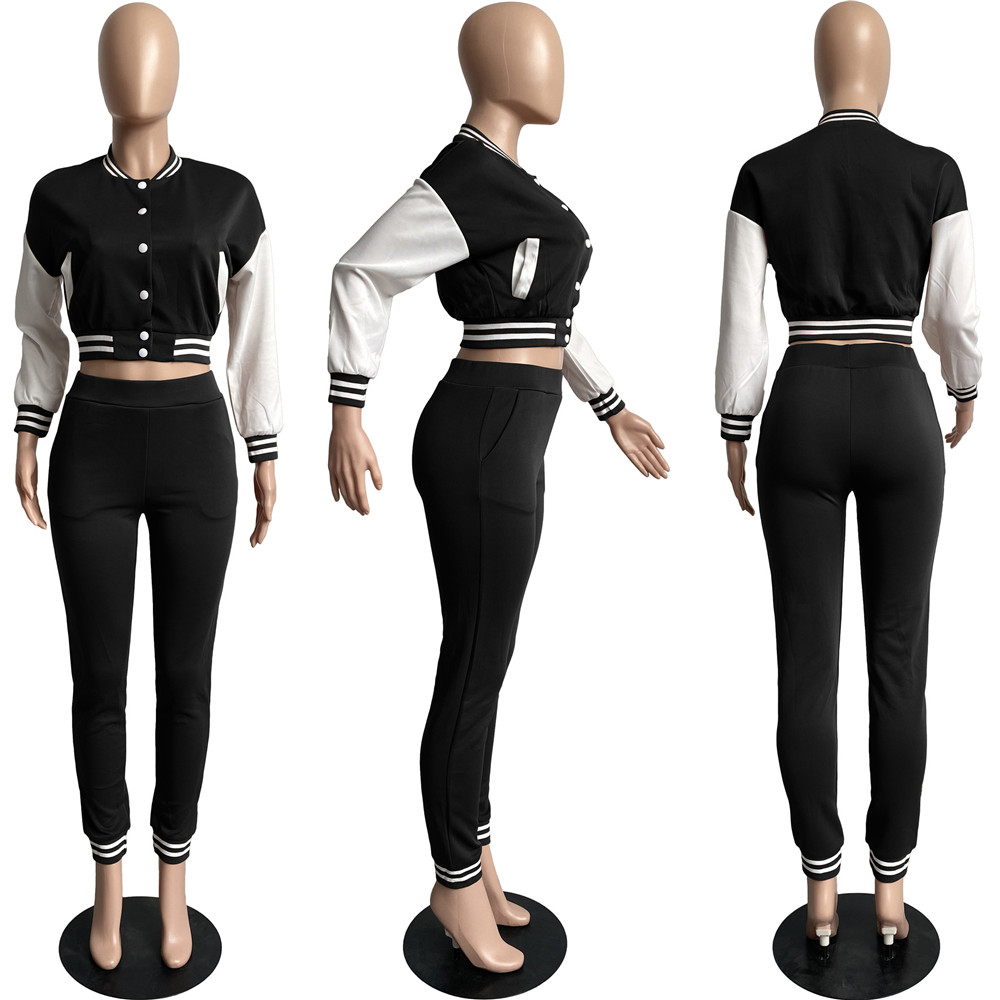 XS Fall Winter Baseball Uniform Women Tracksuits Long Sleeve Patchwork Jacket and Pants Matching Two Piece Sets Outwork Outfits Casual Sweatsuits Jogg