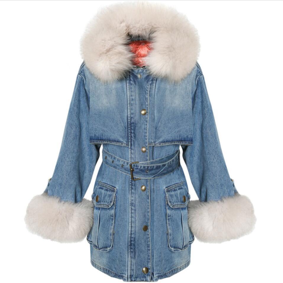 Women's Down Parkas Fur Parka Winter Denim Windbreaker Jacket Cotton Padded Long Coat Loose Detachable Liner Thickened Overcoat 230111