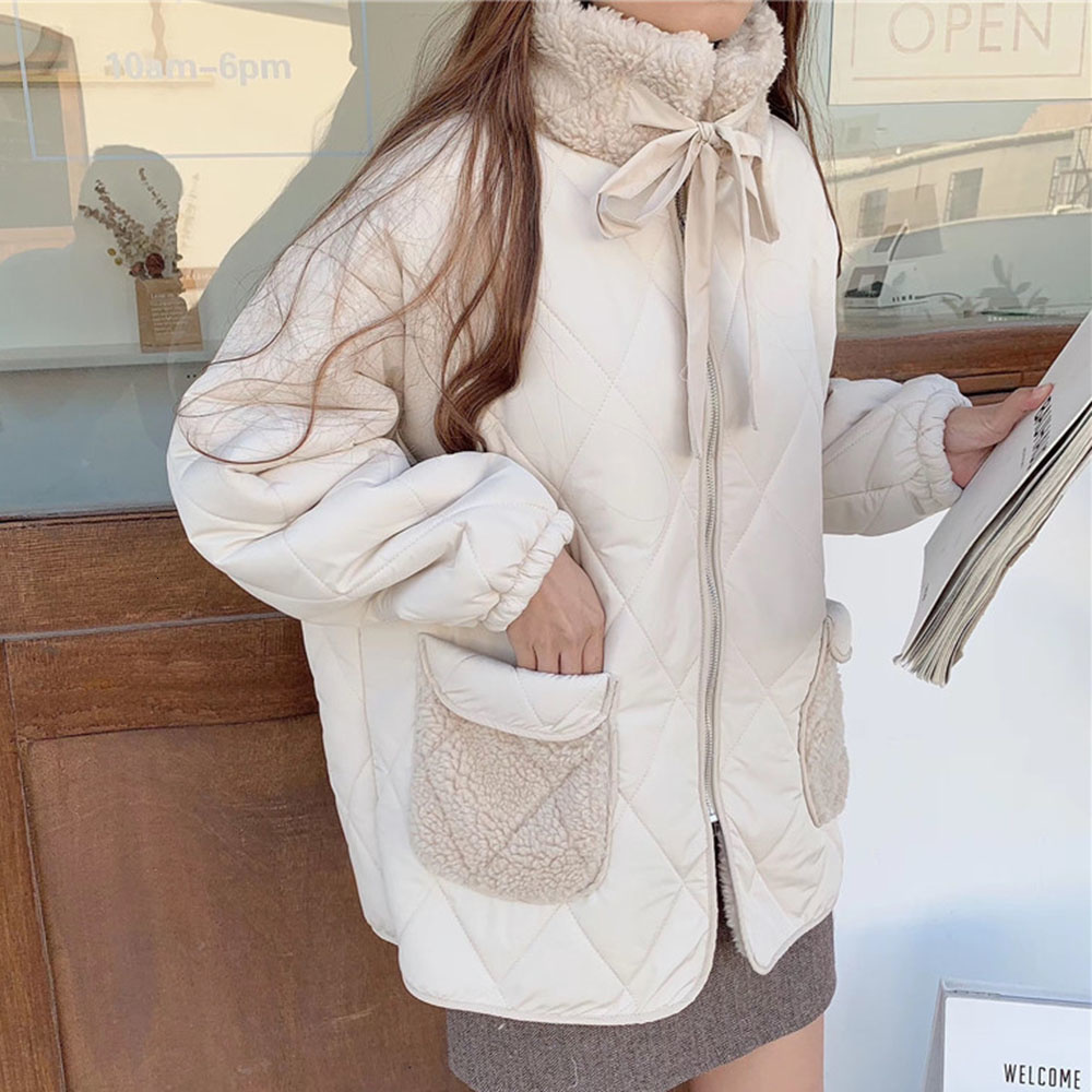 Women's Down Parkas Women Cotton Padded Jacket Lamb Wool Coat Female Winter Korean Loose Pockets Plush Thick Warm Japanese Wadded Jackets 230111Z
