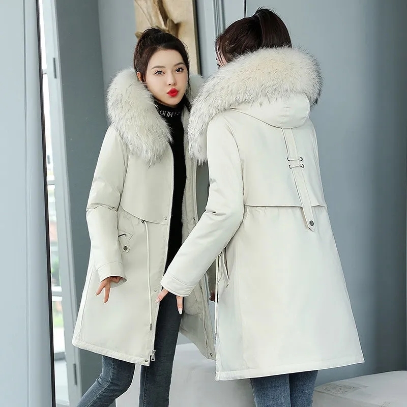 Women's Down Parkas Women Winter Jacket 8XL Slim Long Coat Casual Big fur collar Wool Liner Hooded Outwear Cotton Warm Coats Female 230111Z