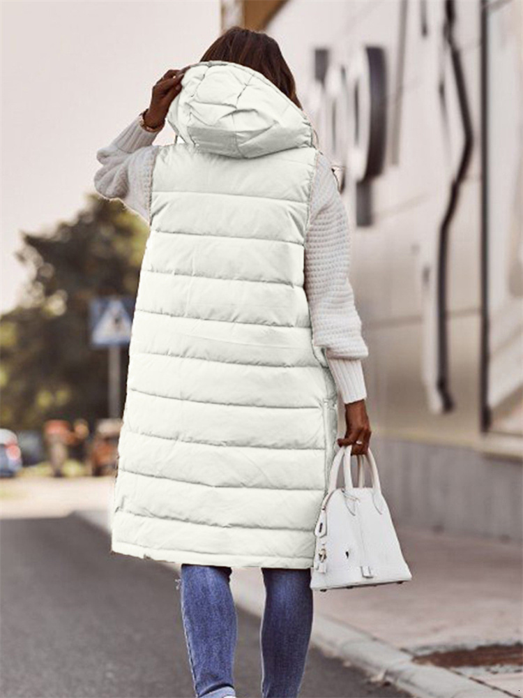 Women's Vests Cotton Coat Women Sleeveless Light Thin Long Slim Hooded Waistcoat Autumn Winter Fashion Temperament White S-5XL Coats 230111