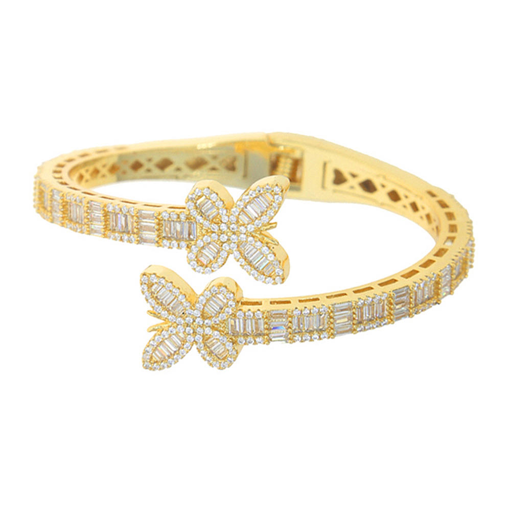 Iced Out Butterfly Bracelet - Bg Cubic Zirconia Charm Heart Bangle for Women Men