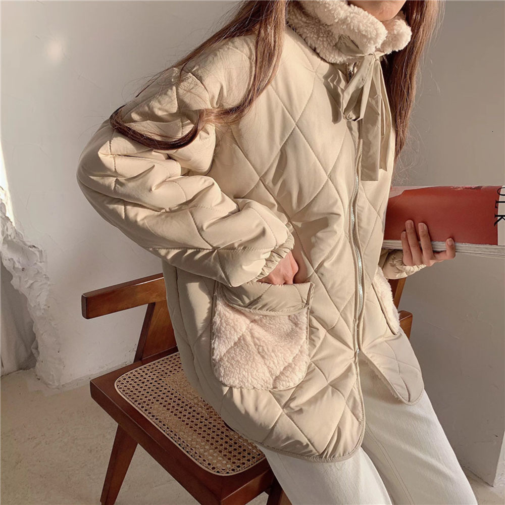 Women's Down Parkas Women Cotton Padded Jacket Lamb Wool Coat Female Winter Korean Loose Pockets Plush Thick Warm Japanese Wadded Jackets 230111Z