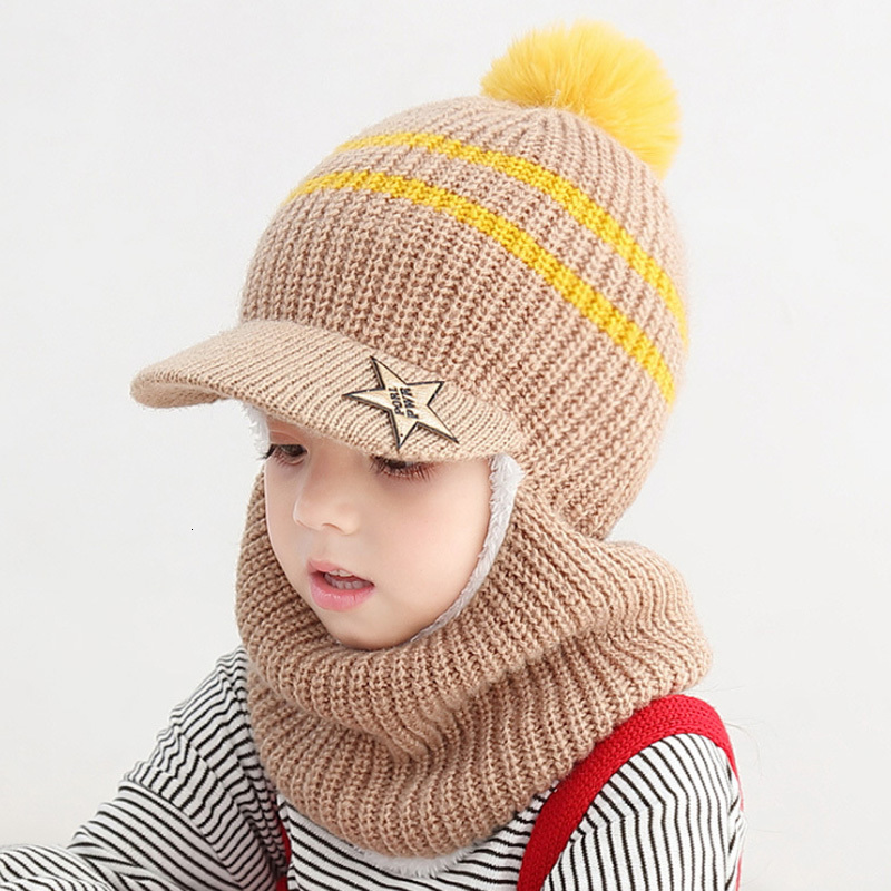 Caps Hats Winter Baby Hat Scarf Boy Girl Joint Cap for Toddler Kids Child Warm Pompom Fashion Star Beanie Knitted Neck Warmer 2-5 Years 230111