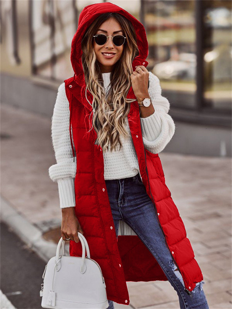 Women's Vests Cotton Coat Women Sleeveless Light Thin Long Slim Hooded Waistcoat Autumn Winter Fashion Temperament White S-5XL Coats 230111
