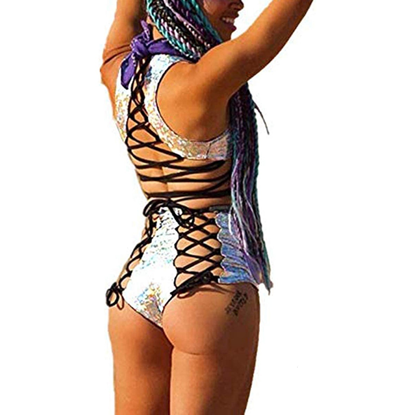 Women s Two Piece Pants Women Rave Holographic Bodysuit Mini 2Pcs Hologram Metallic Crop Top and Shorts Outfits for Dance Party Clubwear 230111