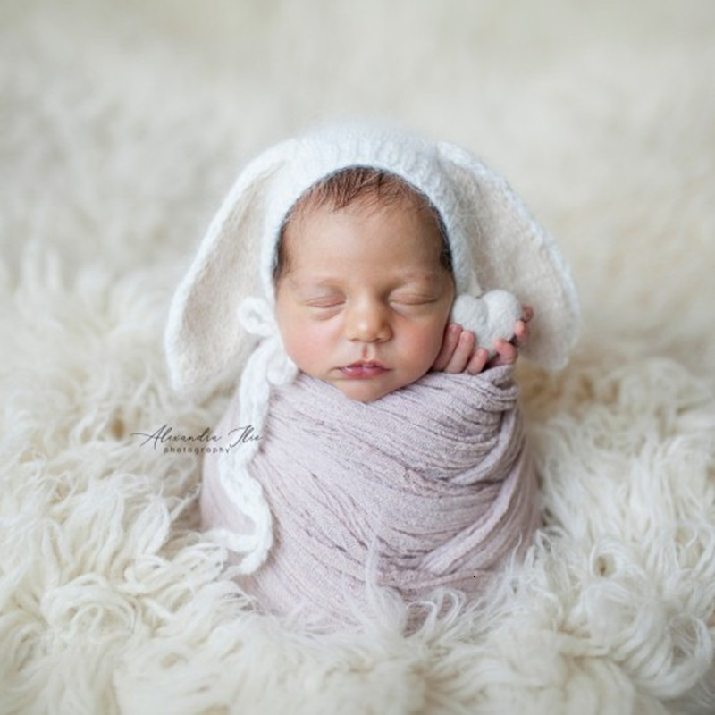 Caps Hats born bunny hat pography props Handmade big ear bonnet for baby pography props 230111