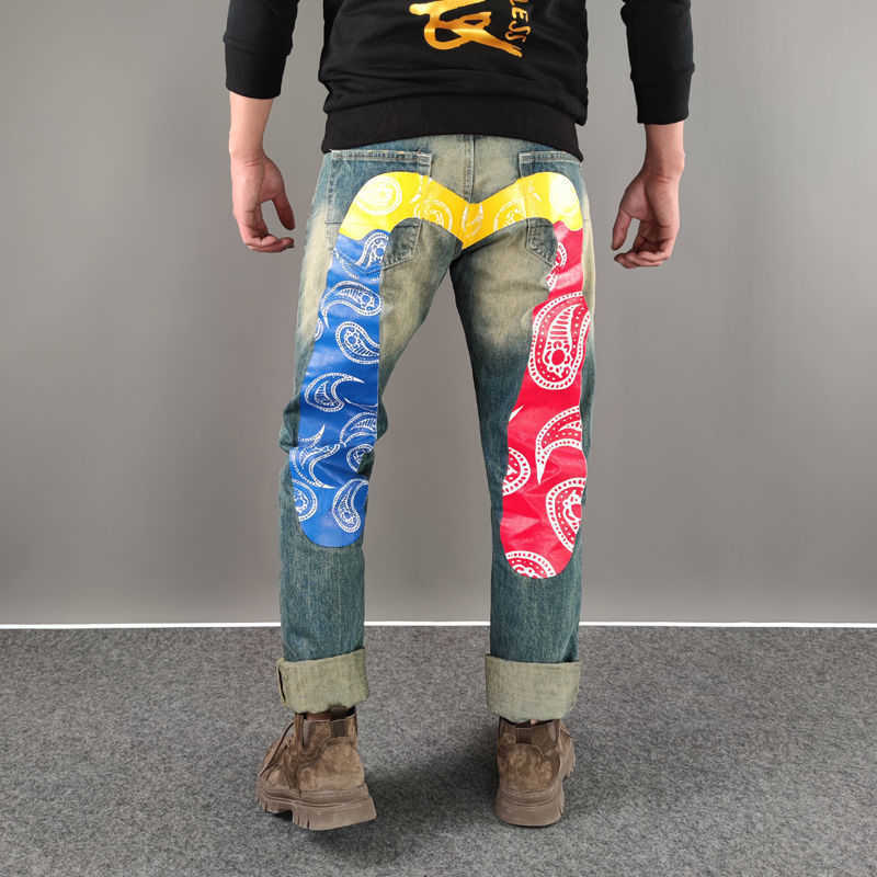 Men's Jeans Denim Joggers Pattern Elastic Loose Harem Men Pants Plus Size Patchwork Large Trousers T230110